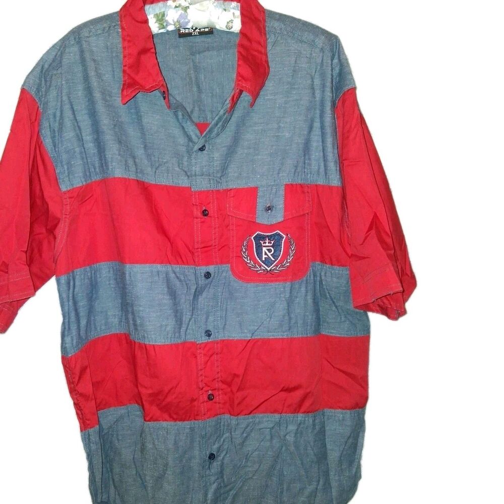 Red Ape Red & Gray Short Sleeve Button Up Mens Size 2XL Big Tall  100% Cotton